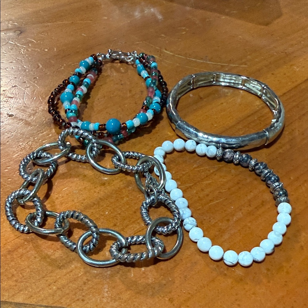 Silver and Turquoise Colored Bracelet Set